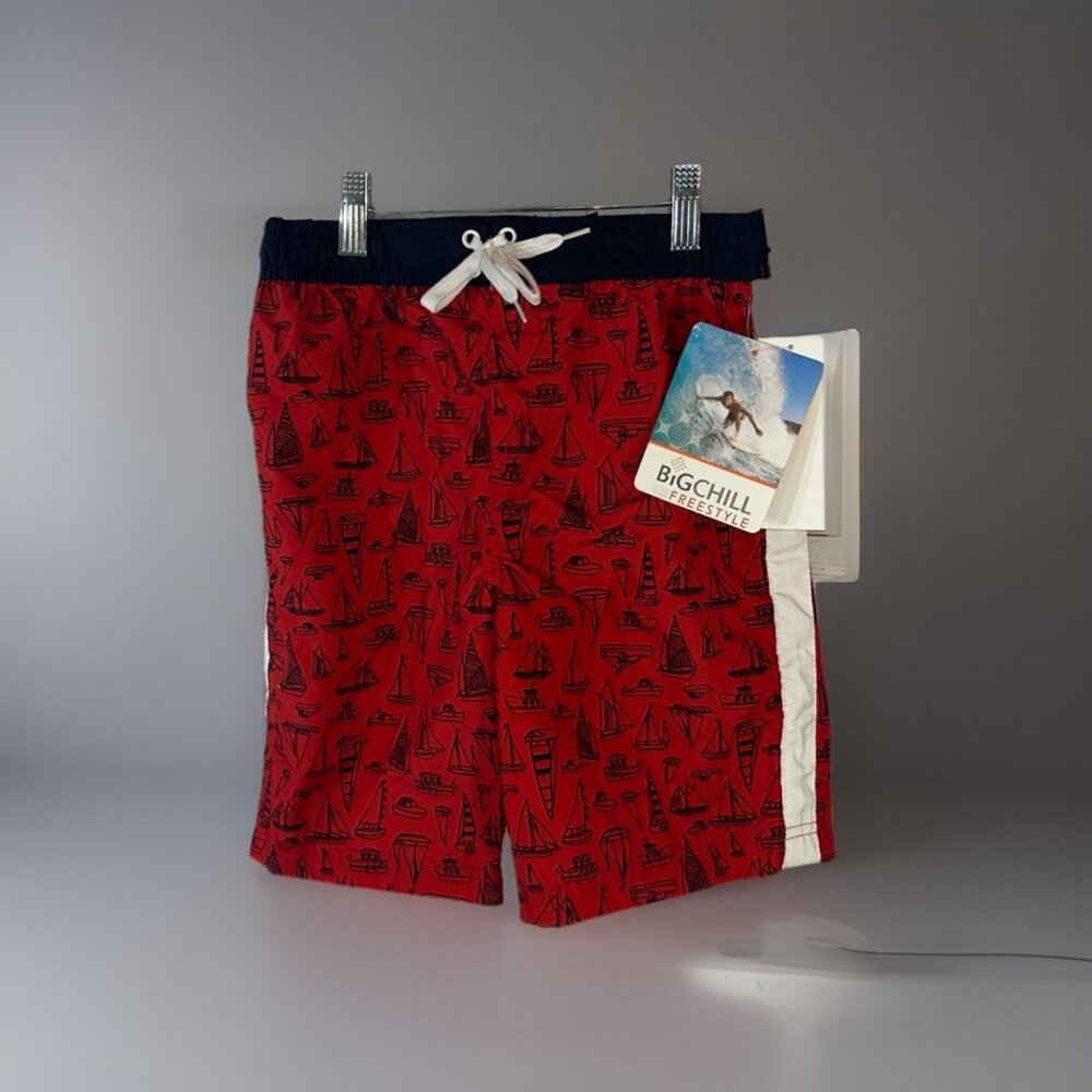 Big chill freestyle Swim Shorts Trunks Boys Size 6 Red Blue sail boat design New